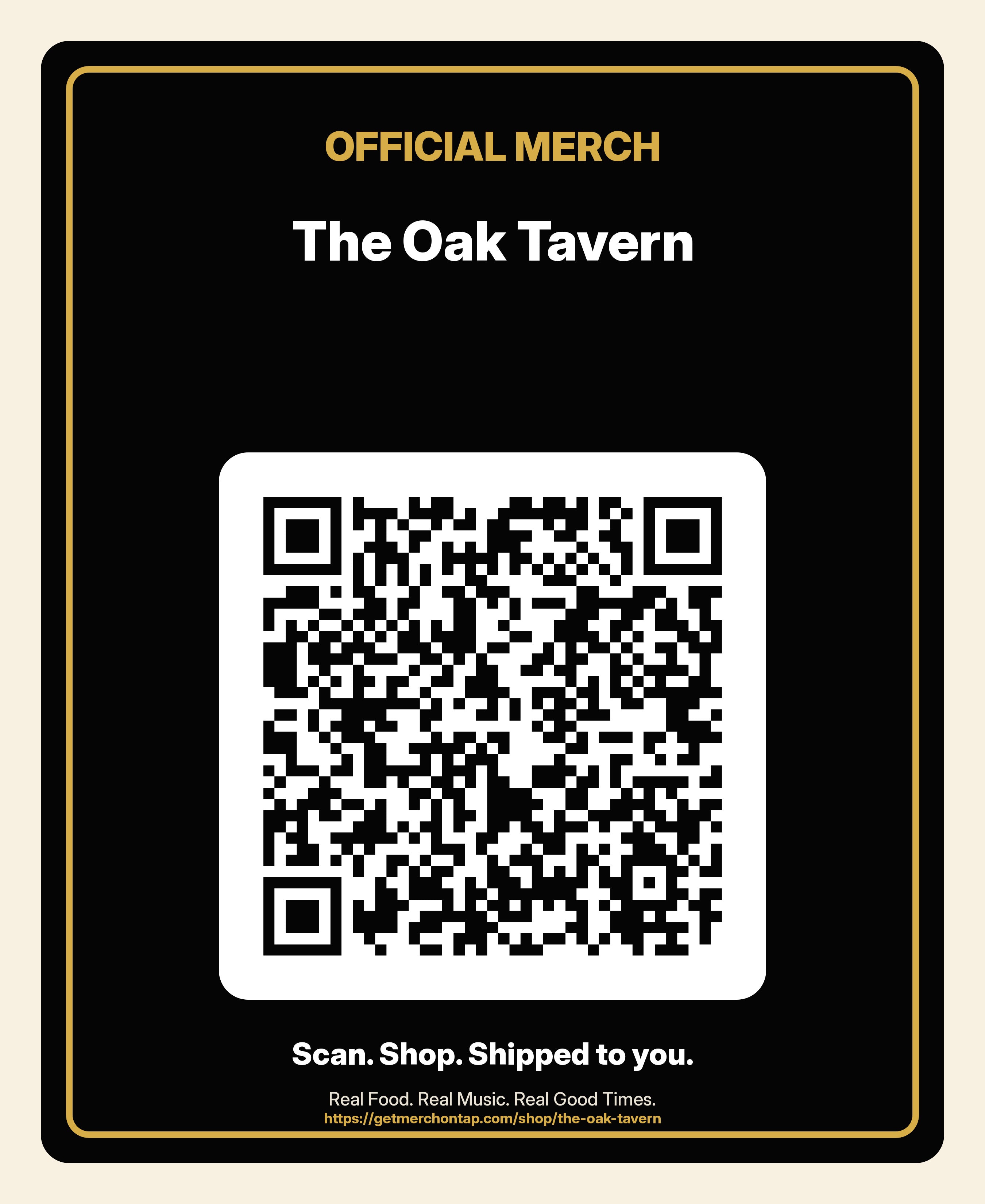 Opaque window cling, 9x11 in artwork for The Oak Tavern (20260628-font-render-v2)