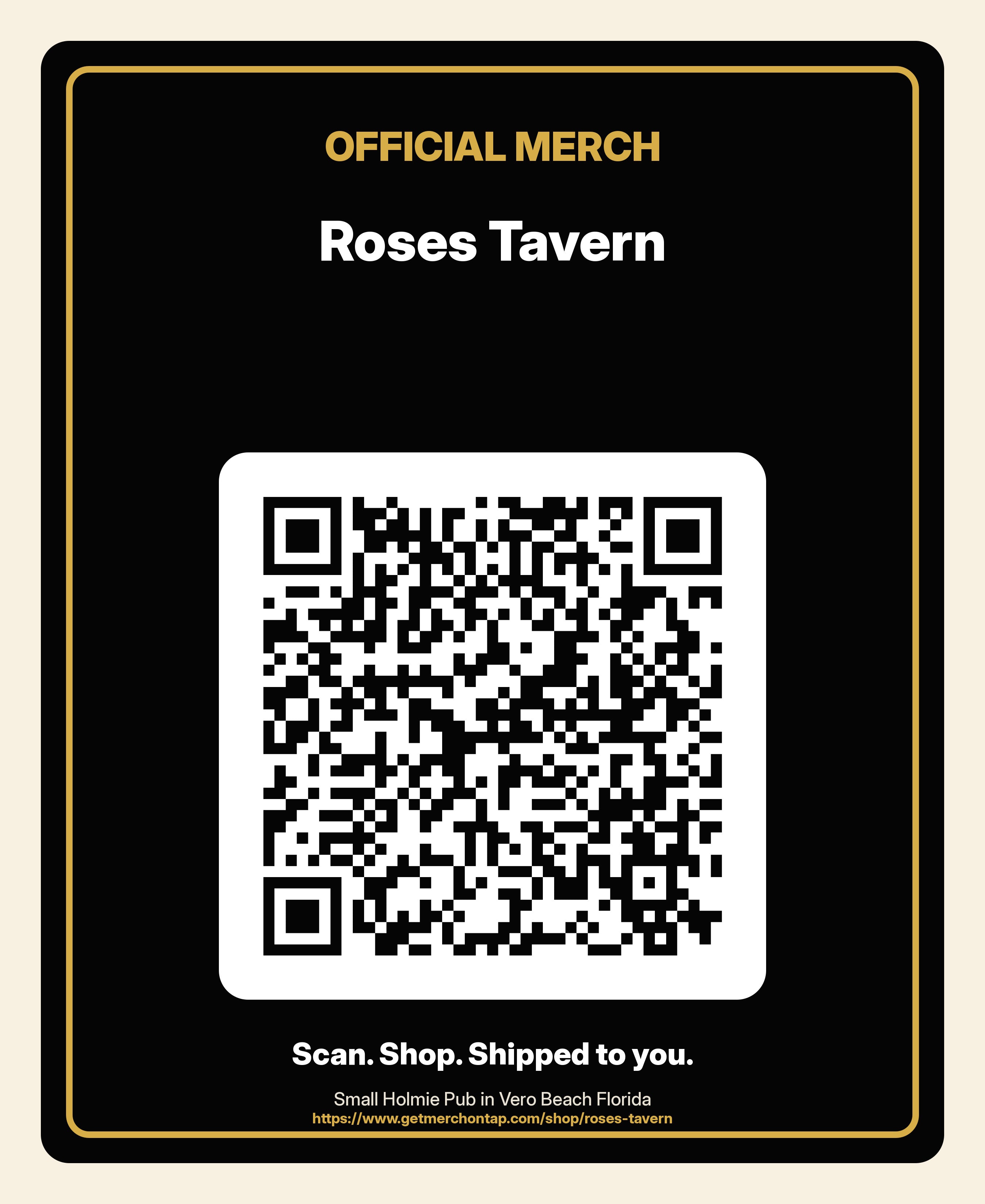 Opaque window cling, 9x11 in artwork for Roses Tavern (20260628-font-render-v2)